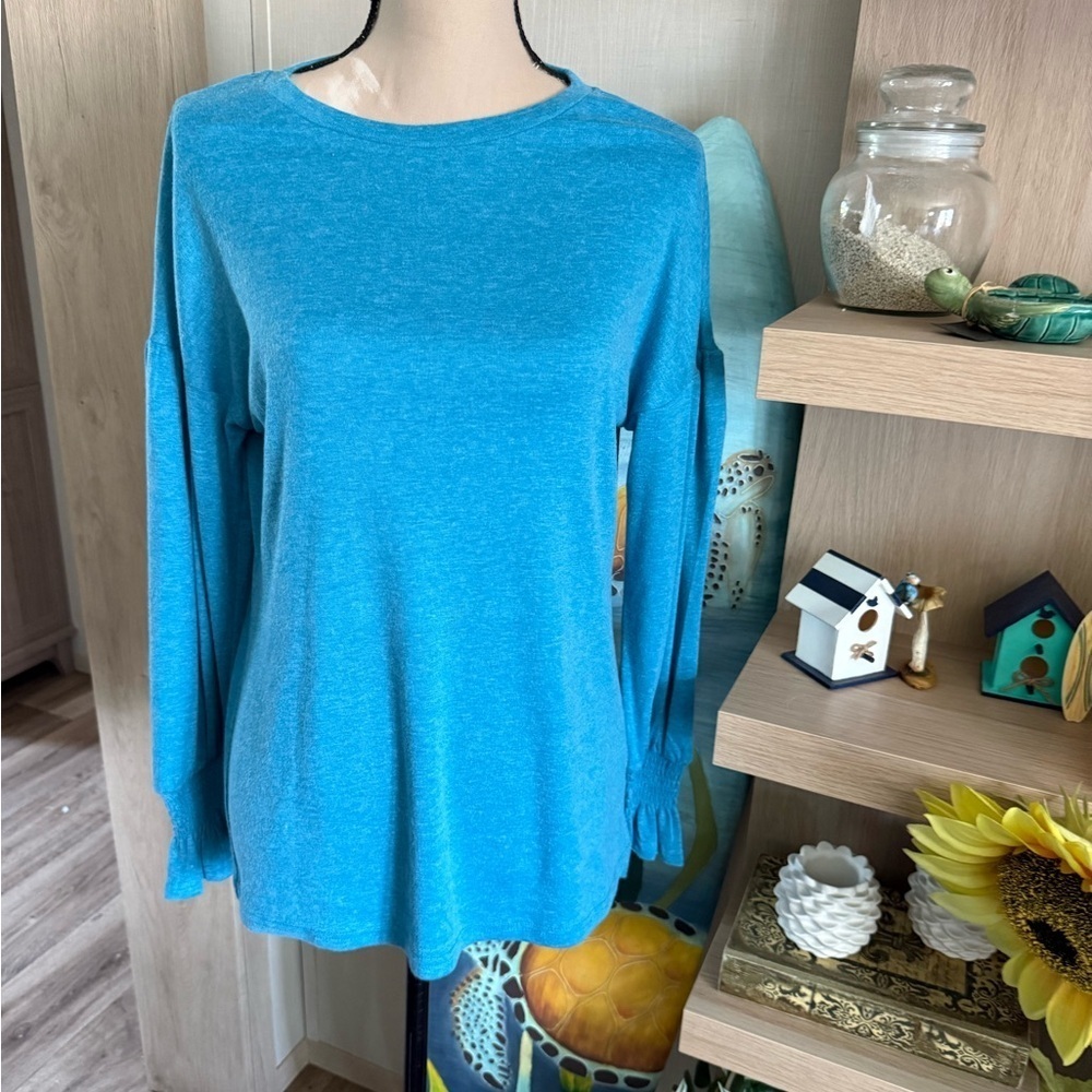 Blue Long Sleeve Relaxed Blouse